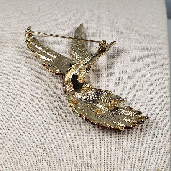 Vitage 1990s Bird Of Paradise In Flight Gold Tone Mauve Mint Green Enamel Brooch - Picture 9 of 11